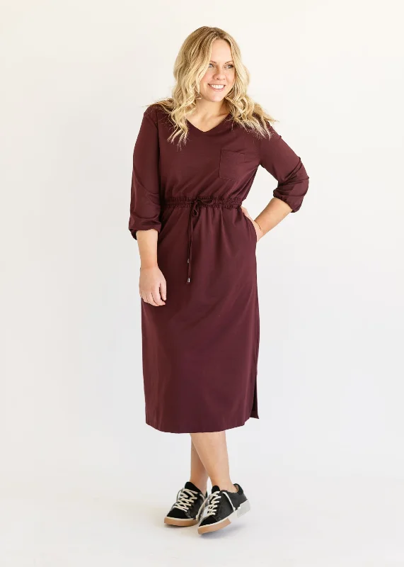 Ashley 3/4 Sleeve Stretch Waist Midi Dress - FINAL SALE Confident Women's High - fashion