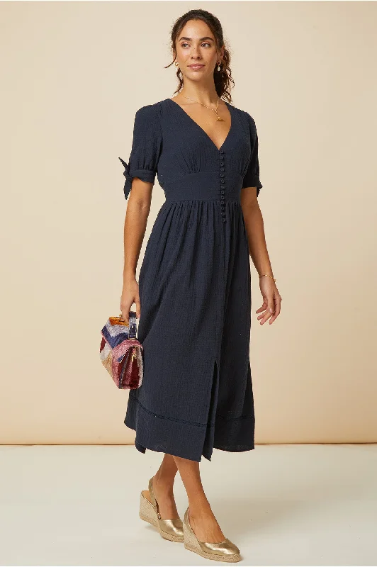 Olga Cheesecloth Dress | Navy Stylish Women's Tropical 
