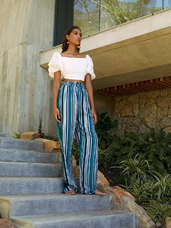Leer Pants - Rayas Blu Polished Women's Silk