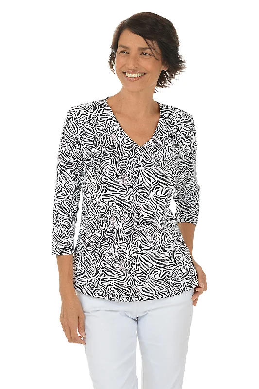 Silver Pineapple Zebra Classic UPF50+ V-Neck Top European