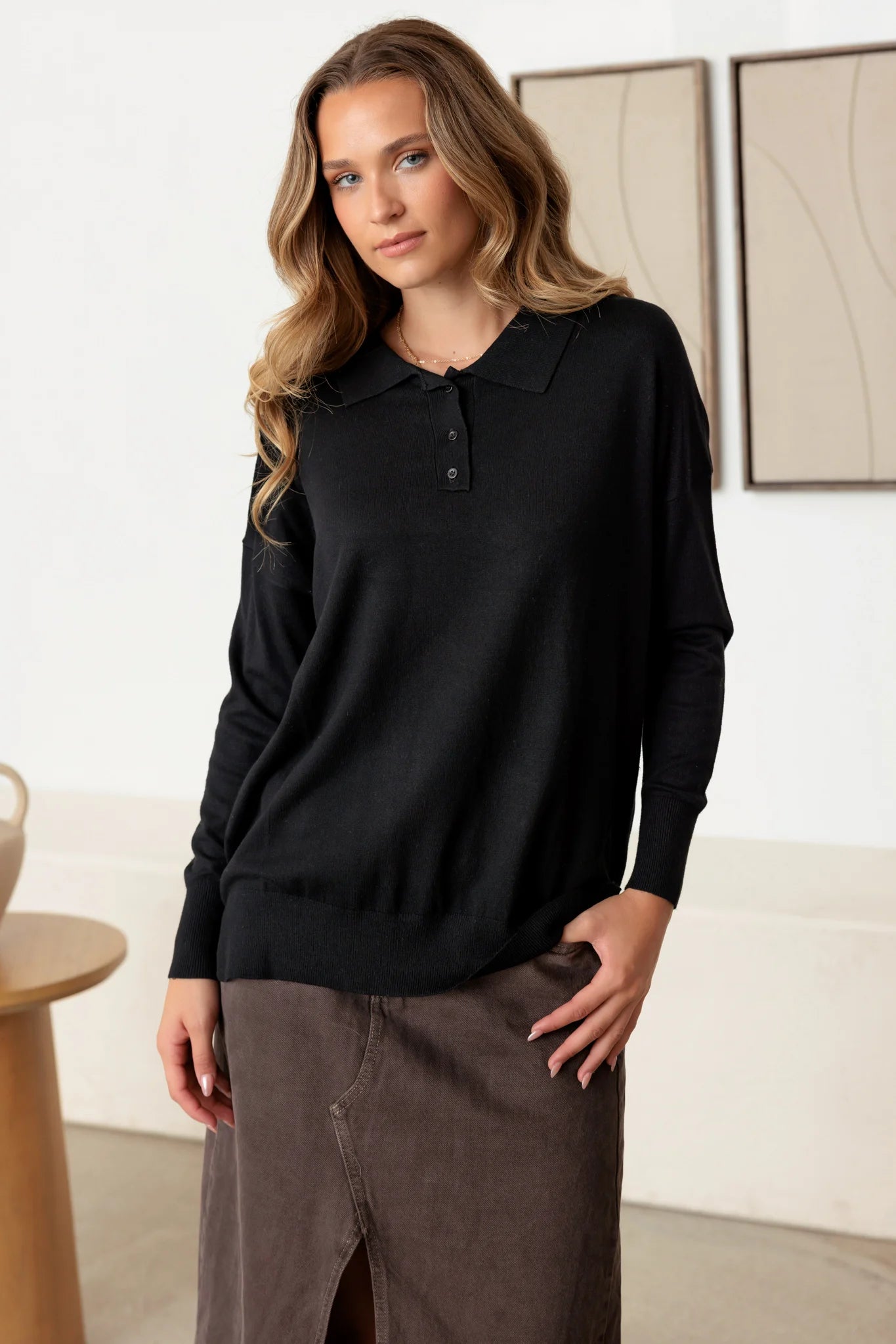 Collar Polo Soft Knit Sweater Top Country