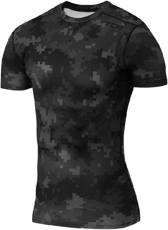 TCA Pro Performance Camo Short Sleeve Mens Compression Top - Black Rugged Women's Outdoor 