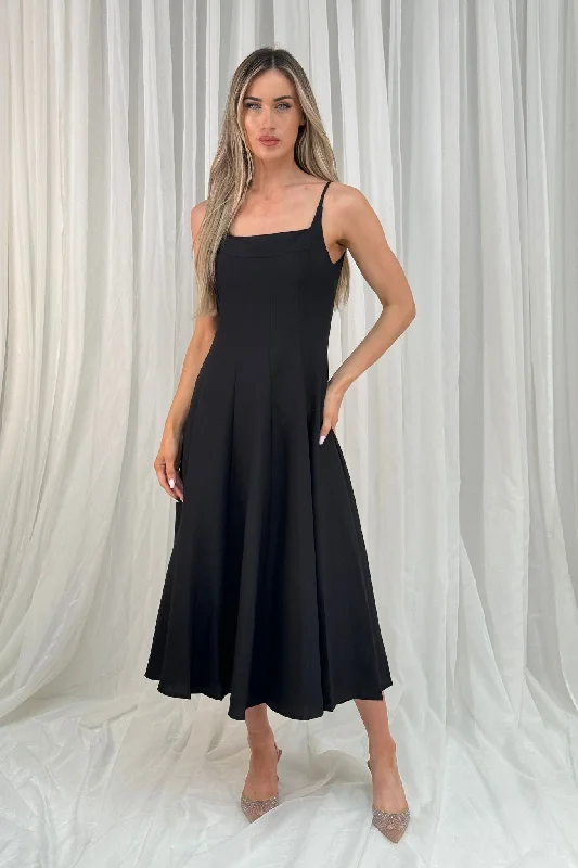 Jane Pleat Front Dress In Black Confident Women's Power