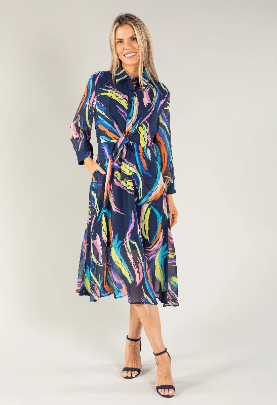 Abstract Shirt Style Woven Dress British Gentlewoman Style