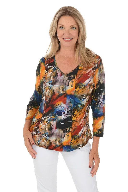 Petite Flynn V-Neck Offset Button Top Contemporary 