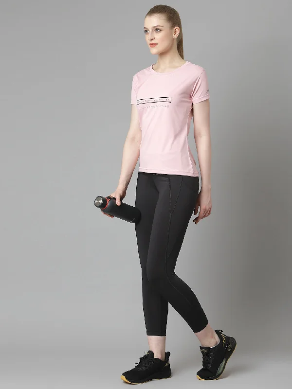 JUMP USA Women Pink Typography Printed Polyester T-shirt Street
