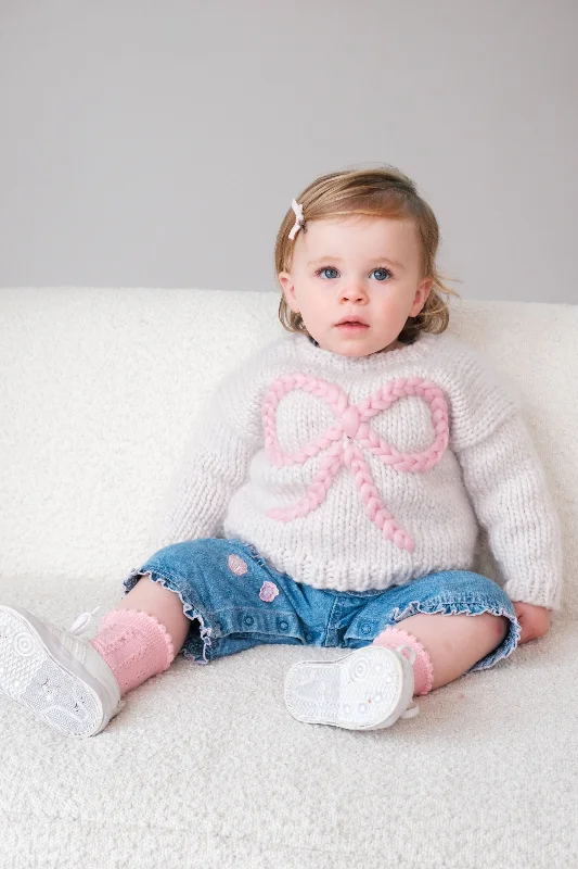 Baby Bow Chunky Knit Sweater in Pink Casual Women's Japanese 