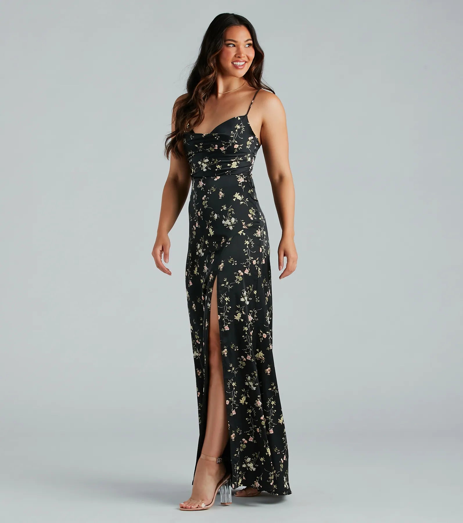 Mackenzie Formal Satin Floral Lace-Up Dress Hip Women's Urban