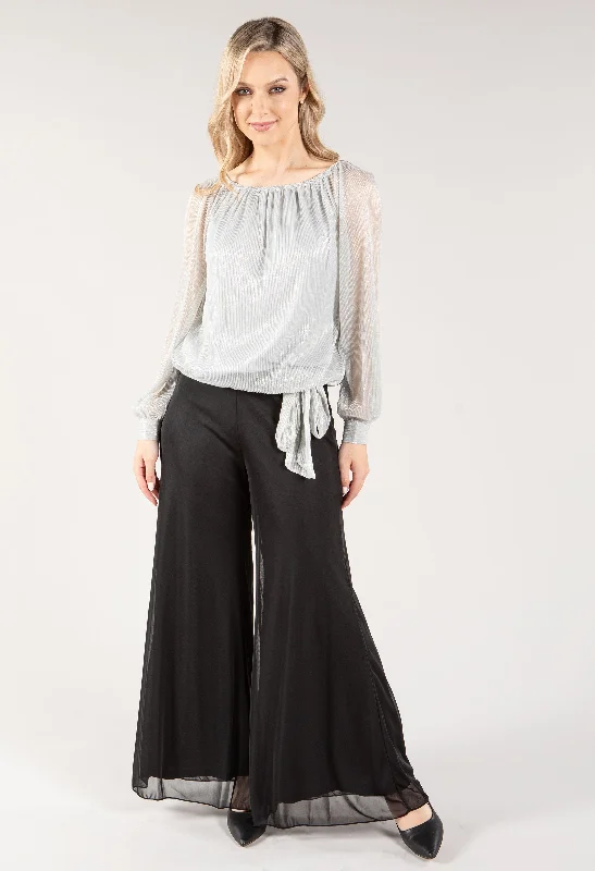 Tie Waist Plisse Top Refined Women's Hand - crafted