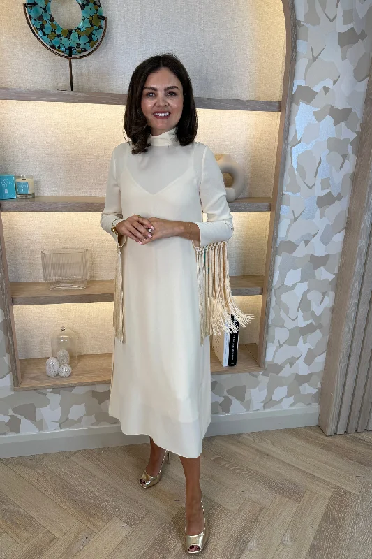 Marissa Fringed Dress In Cream Compression