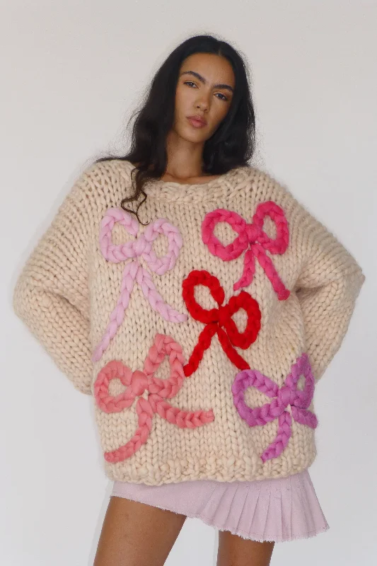 Daphne Chunky Bow Knit Sweater Sophisticated Women's Tailored