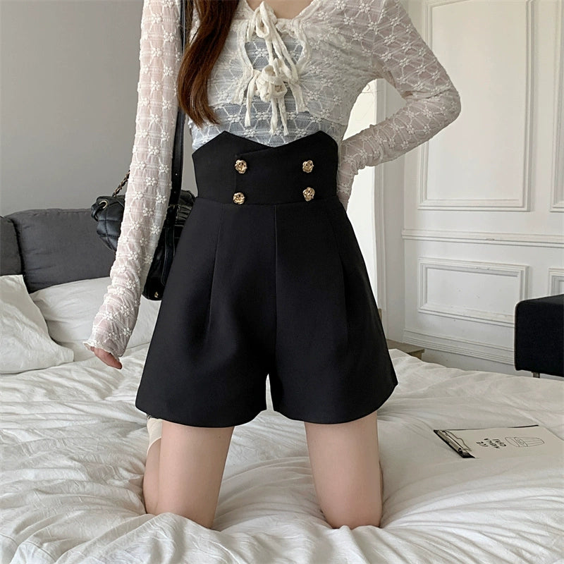 Double-Breasted High Waist Shorts Trendy Women's Oversized