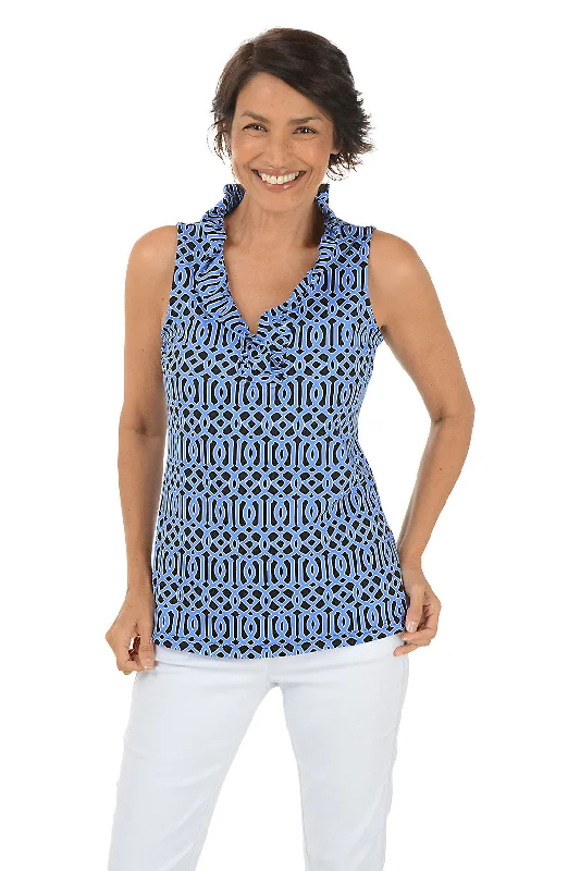 Sapphire Lattice UPF50+ Ruffle Sleeveless Top Sustainable Organic