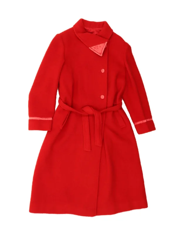 VINTAGE Womens Overcoat UK 12 Medium Red Classic Sharp Women's Italian