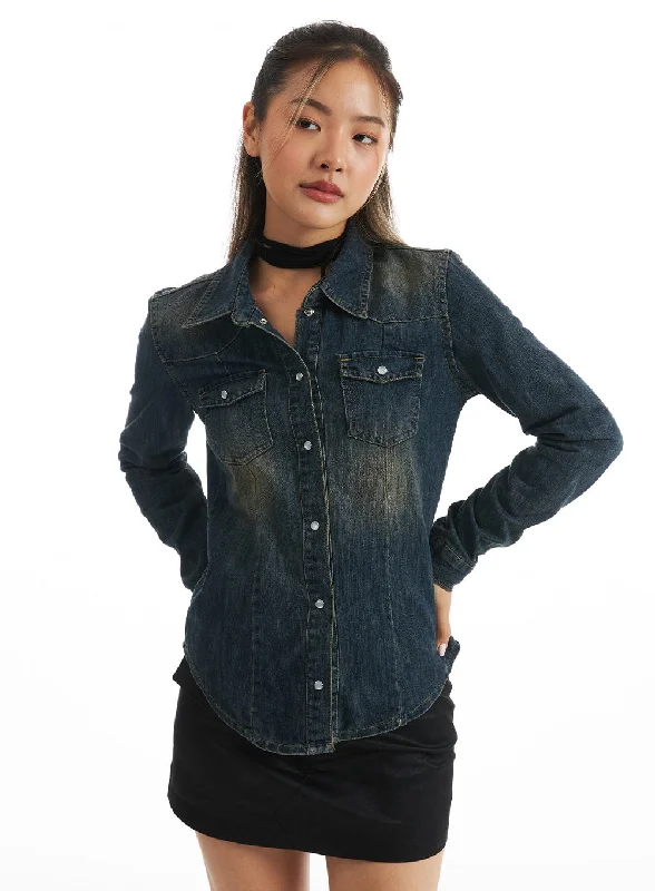 Timeless Tailored Denim Shirt CO318 Youthful Women's Anime - inspired