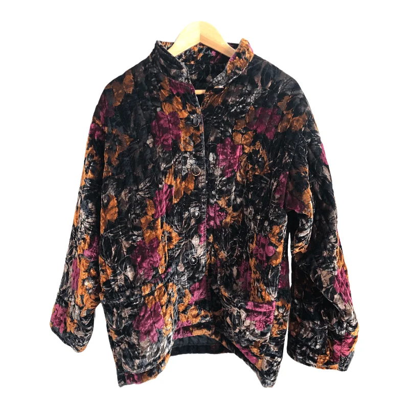 Unbranded Vintage Velvet Cotton Quilted Padded Jacket Black Copper Burgundy Floral Print Size L/XL Refined Women's Hand - crafted Unbranded Vintage Velvet Cotton Quilted Padded Jacket Black Copper Burgundy Floral Print Size L/XL Refined Women's Hand - crafted