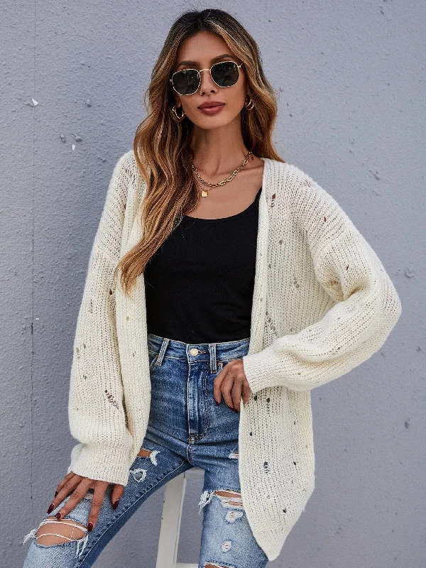 Casual Plain Ripped Long Sleeve Short Women Cardigan Adventure