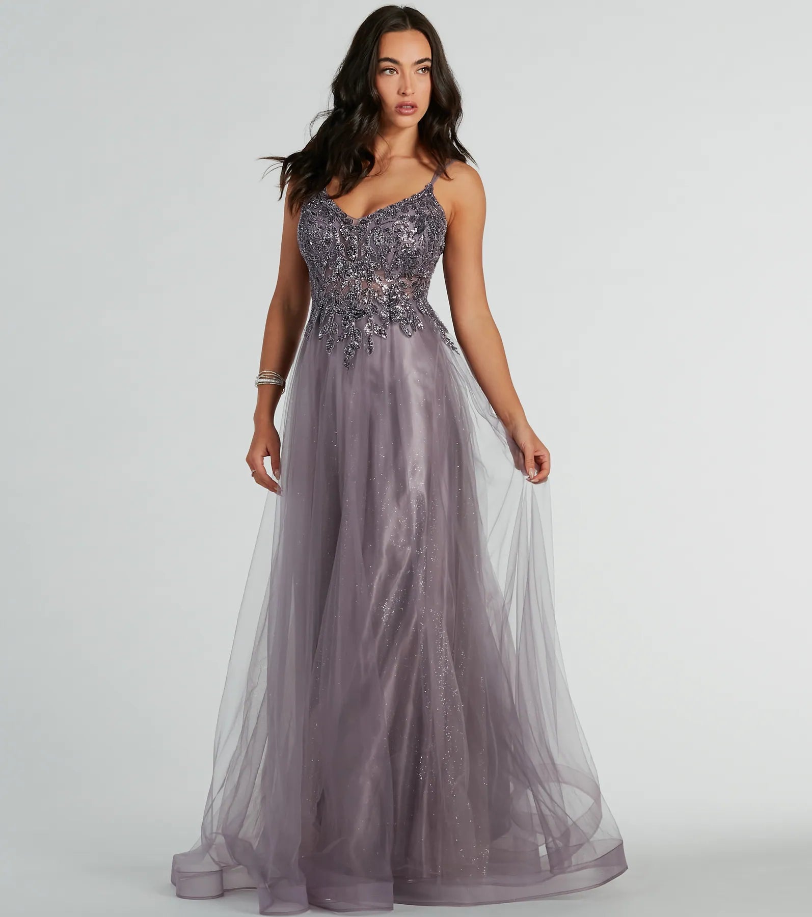 Vanessa A-Line Glitter Tulle Formal Dress Sharp Women's Italian