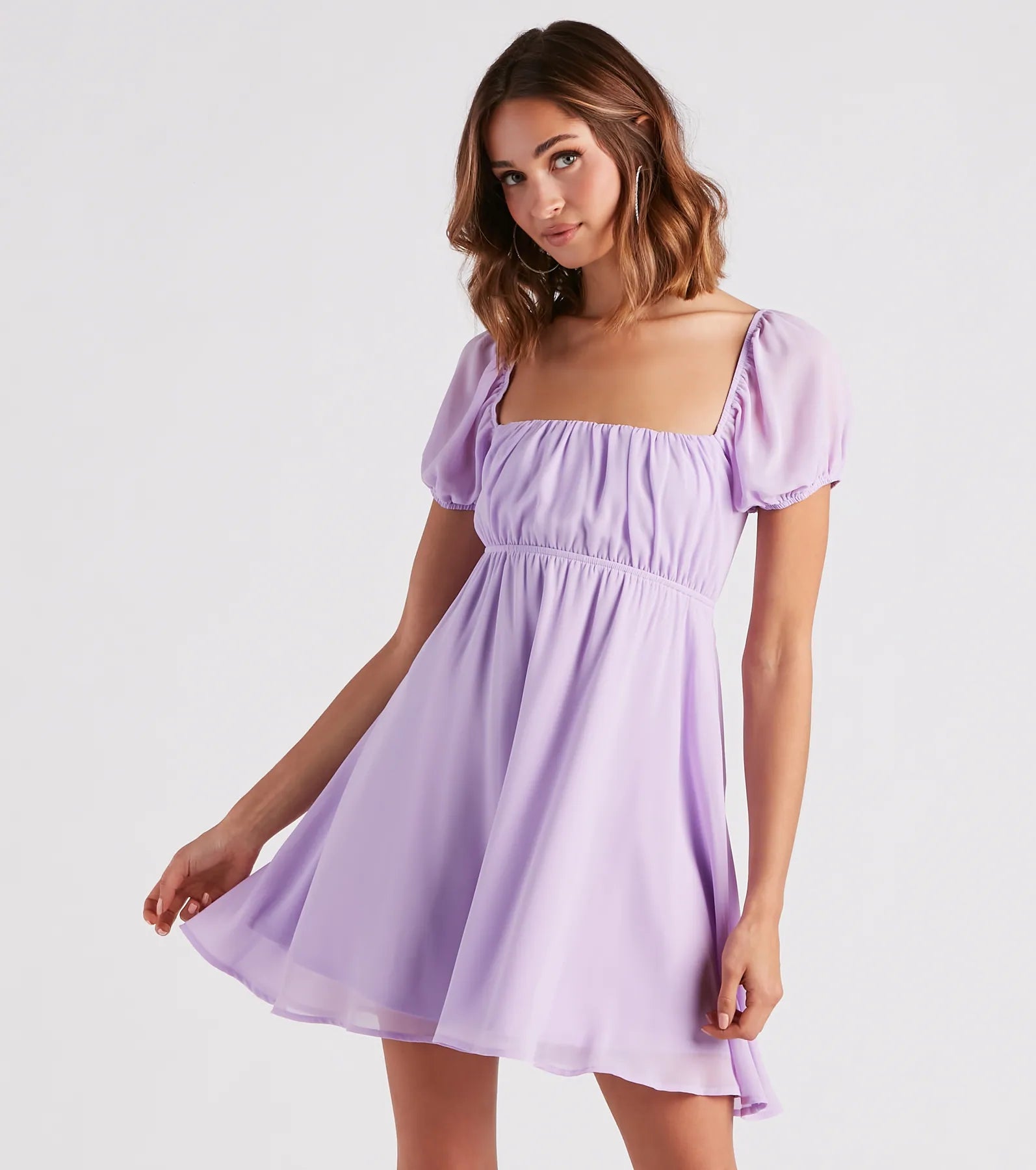 Spring Forward Chiffon Puff Sleeve Skater Dress Cozy Women's Winter