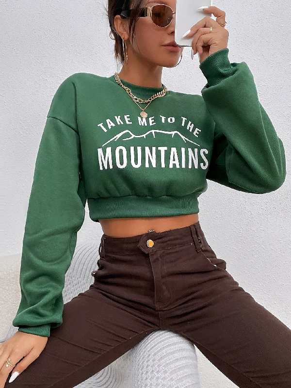 Casual Slogan Long Sleeve Round Neck Crop Women Sweatshirt Bohemian Women's Free