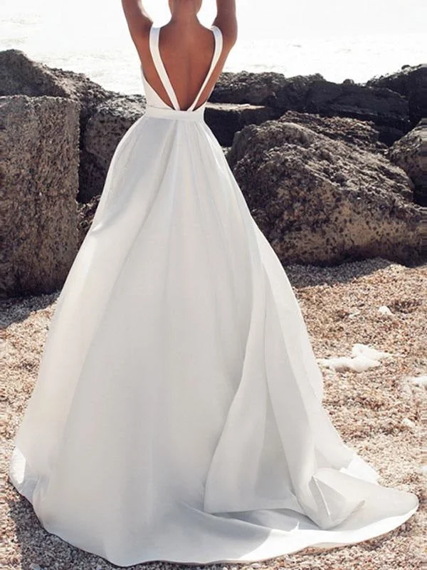 Vintage Wedding Dresses Jewel Neck Sleeveless Bows With Train Satin Fabric Bridal Gowns Earthy Women's 