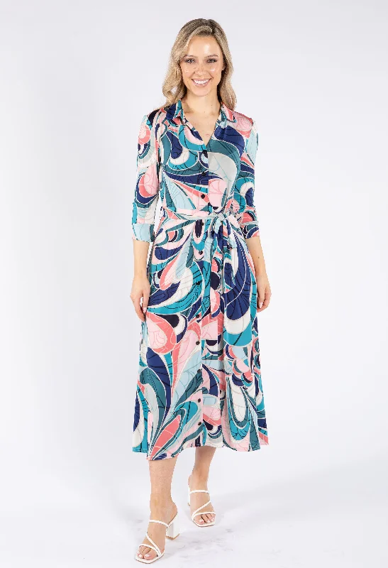 Swirl Print Tie Waist Dress Practical Women's Quick - dry