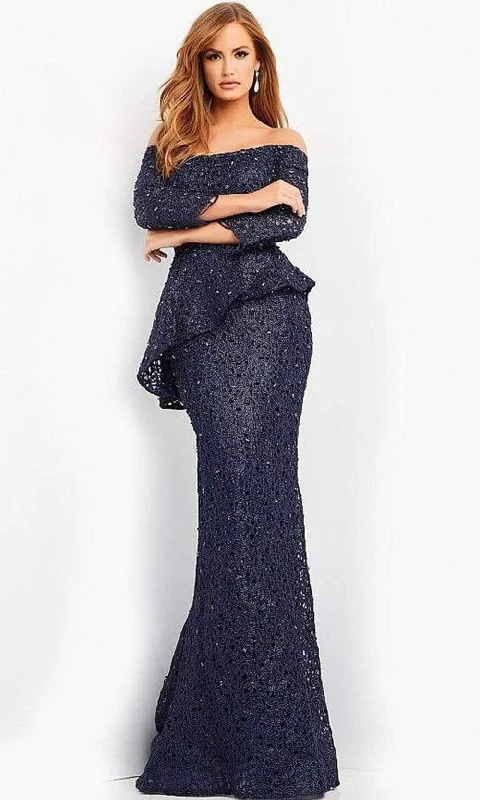 Jovani - 00455 Off Shoulder Textured Peplum Gown garde