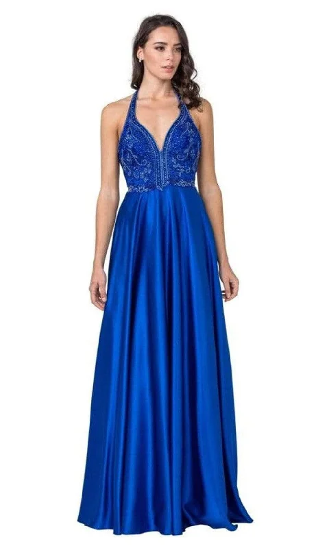 Aspeed Design - L2405 Ornate Plunging Halter Satin Dress Elegant Women's Formal 