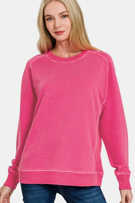 Zenana Full Size Pigment Dyed French Terry Sweatshirt Geometric