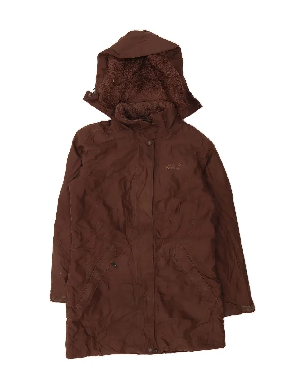 JACK WOLFSKIN Womens Hooded Parka Jacket UK 12/14 Medium Brown Polyester Athletic Women's High - 