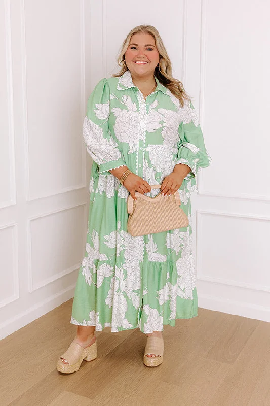 Bistro Bound Floral Midi Dress in Seaglass Curves Gym