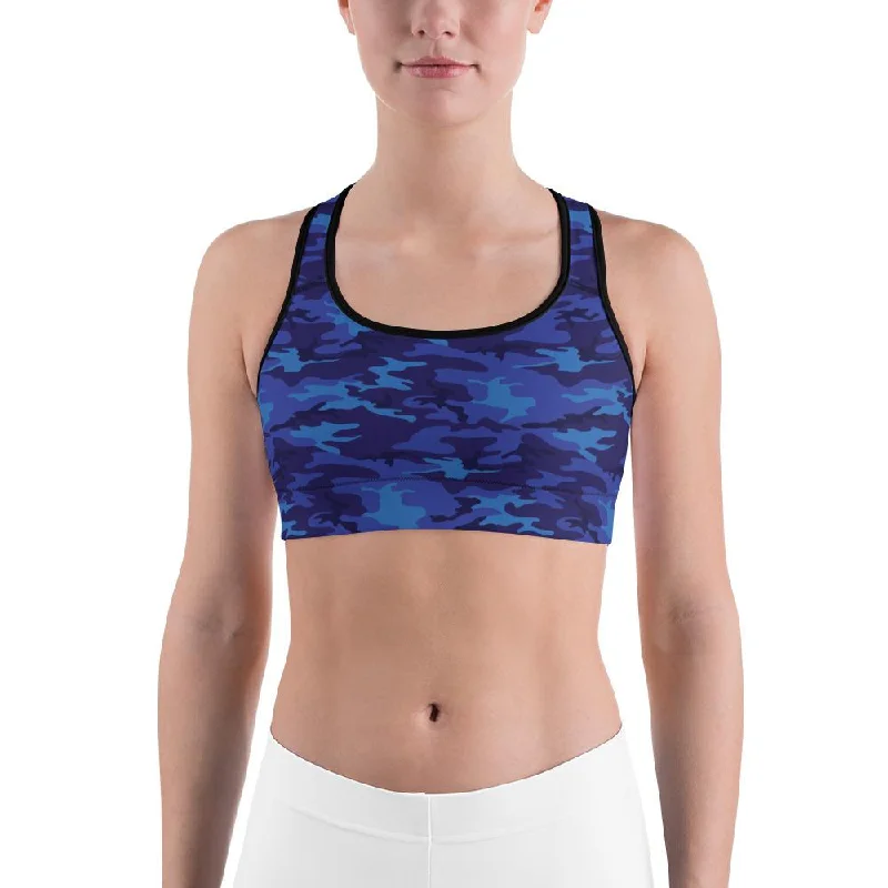 Blue Camo Sports Bra Bold Women's Animal Print