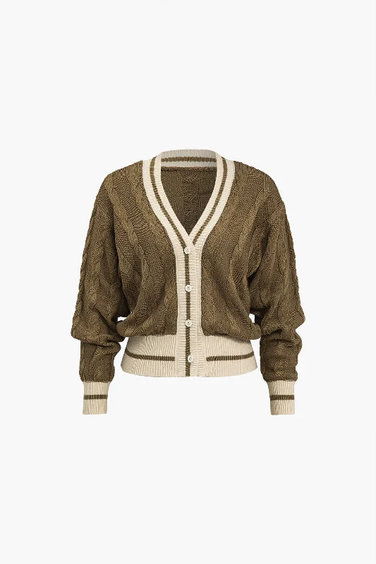 Color Block Print Button Sweater Cardigan Tough Women's Military - inspired