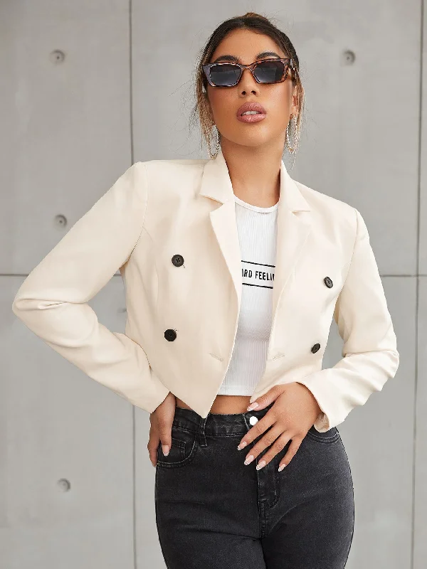 Elegant Plain Button Front Long Sleeve Lapel Crop Women Blazer performance