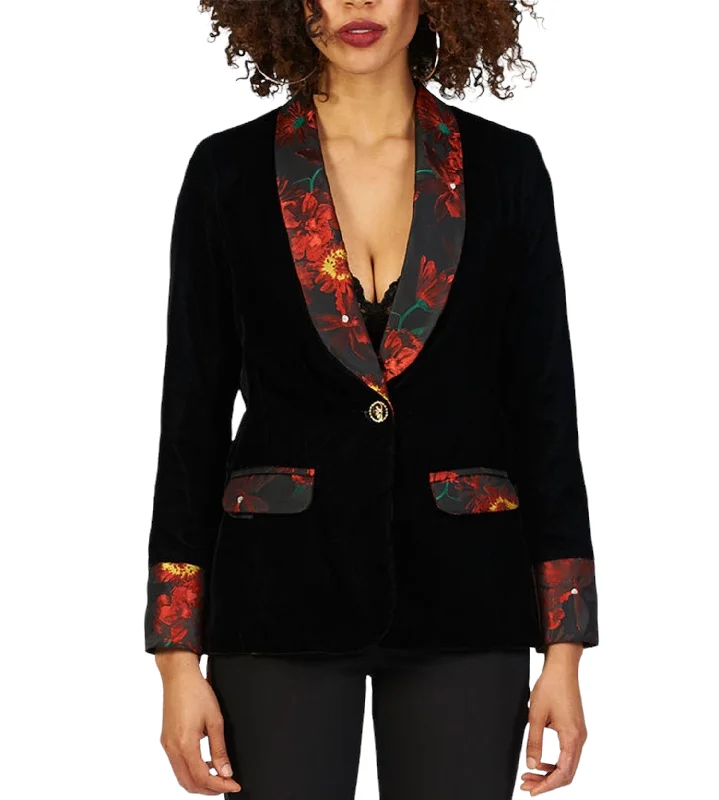Cotton Velvet Blazer Dapper Women's Bow - adorned