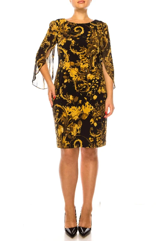 Connected Apparel TCC97727 - Sheer Sleeve Floral Printed Formal Dress Monochromatic All - in - one