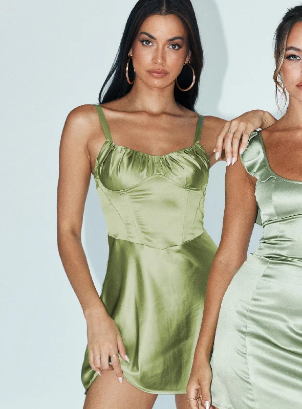 Stanton Corset Mini Dress Sage Polished Women's Silk
