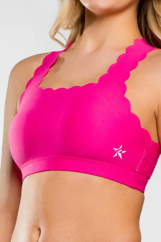 Scalloped Racerback Sports Bra in Hyper Pink British Gentlewoman Style