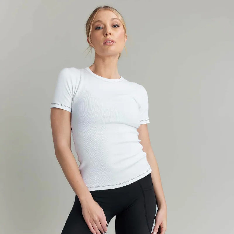 CLQ Flex Contrast Stitch Tee White Australian Beach