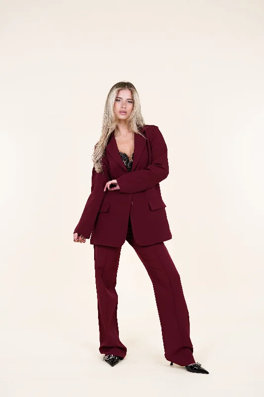 Oversized blazer burgundy met lange mouwen - Ariane Trendy Women's 