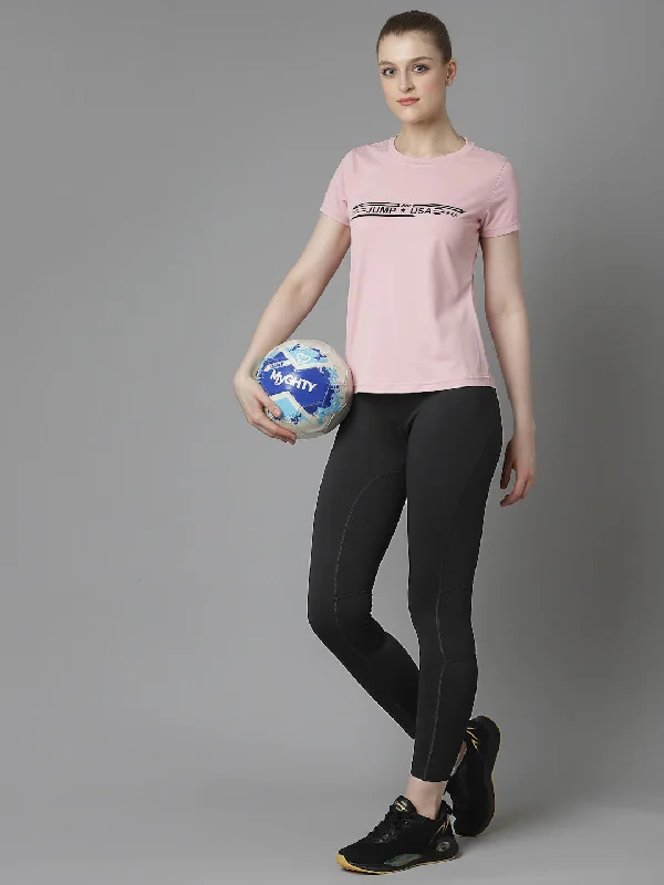 JUMP USA Women Pink Typography Printed Polyester T-shirt Feminine Women's Soft 