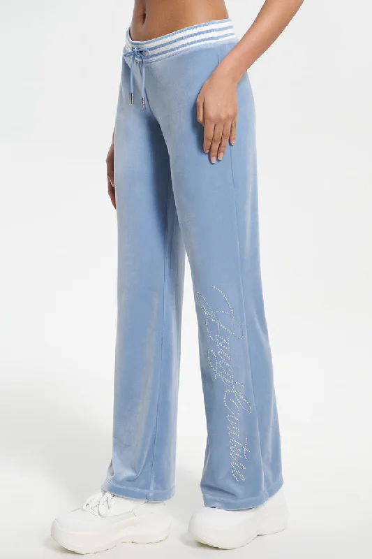 Script Bling Velour Track Pants Sleek Women's Metallic