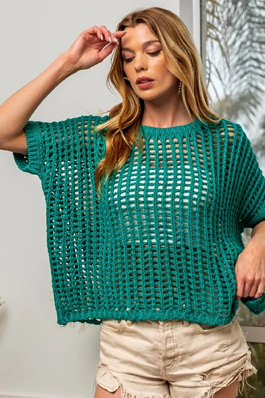 Hollowed Out Short Sleeve Knit Cover Up Refined Women's Velvet