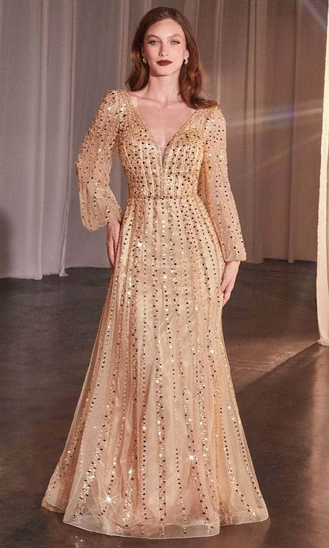 Cinderella Divine CD0240 - Bishop Sleeve Sheer Evening Gown Geometric