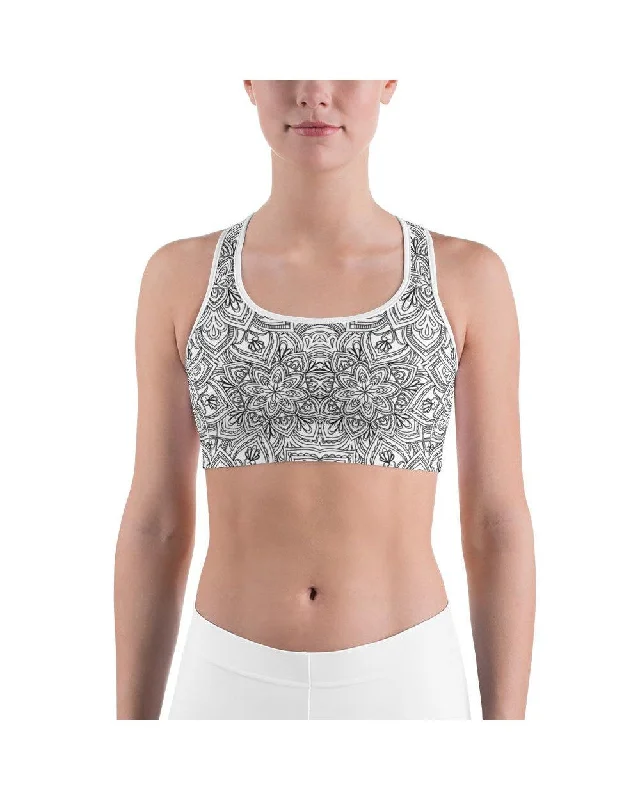 White & Black Mandala Sports Bra Casual Women's Japanese 