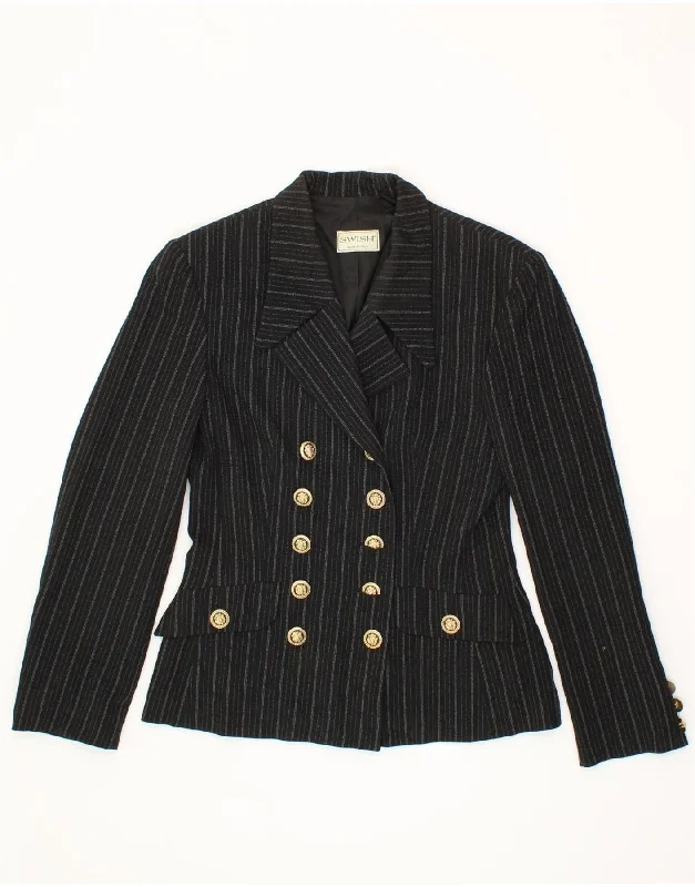 SWISH Womens Double Breasted Blazer Jacket IT 42 Medium Black Pinstripe Stylish Women's Tropical 