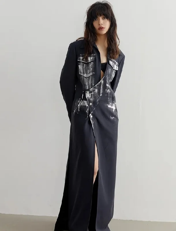 Women's Long Coat İrregular Slit Long Sleeve Loose Fit Autumn Winter Blazer Women