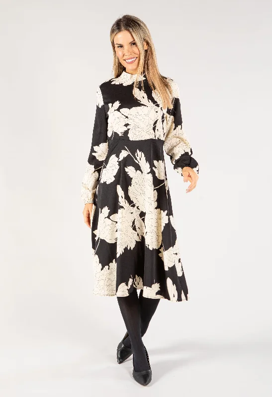 Linework Floral Print Dress Sleek Women's Metallic