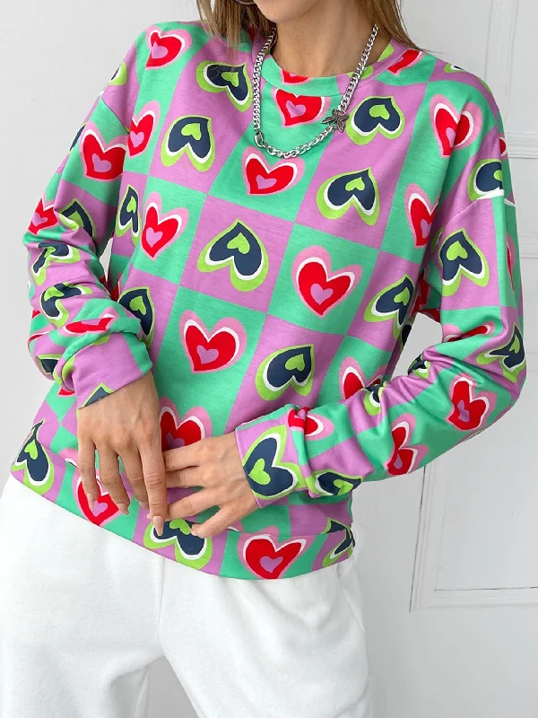 Casual Heart Long Sleeve Round Neck Regular Women Sweatshirt Disco