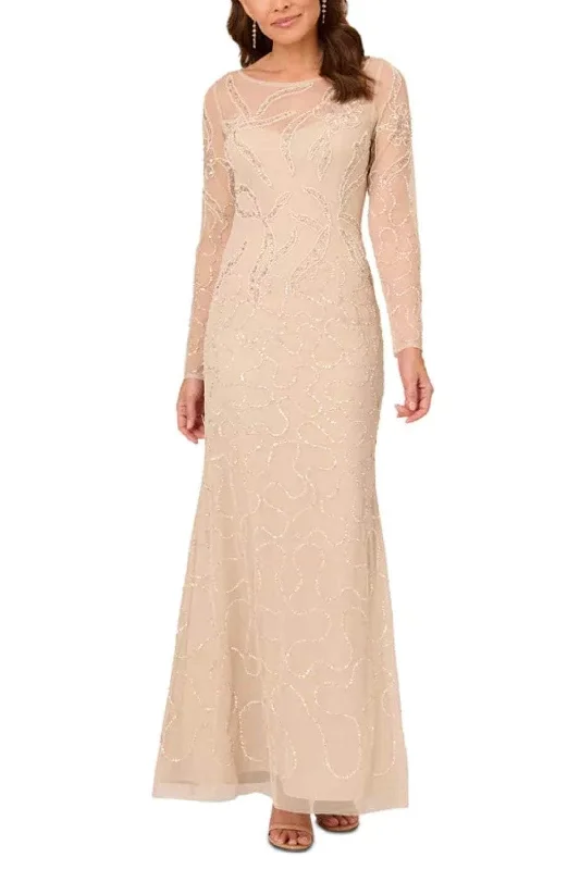 Adrianna Papell AD5E210709 - Beaded Illusion Bateau Evening Gown Trendy Women's 